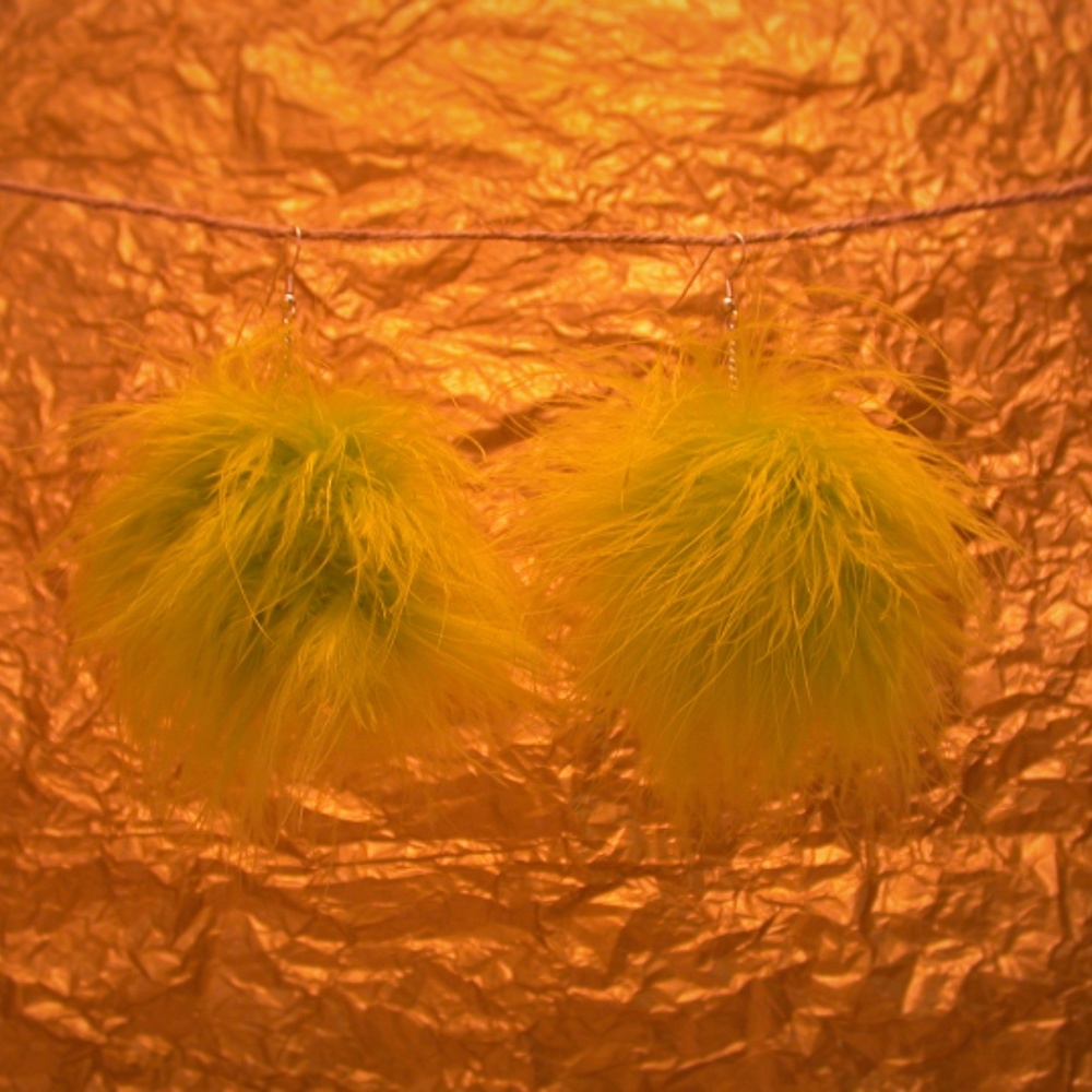Lime Green Feather Pom Earrings